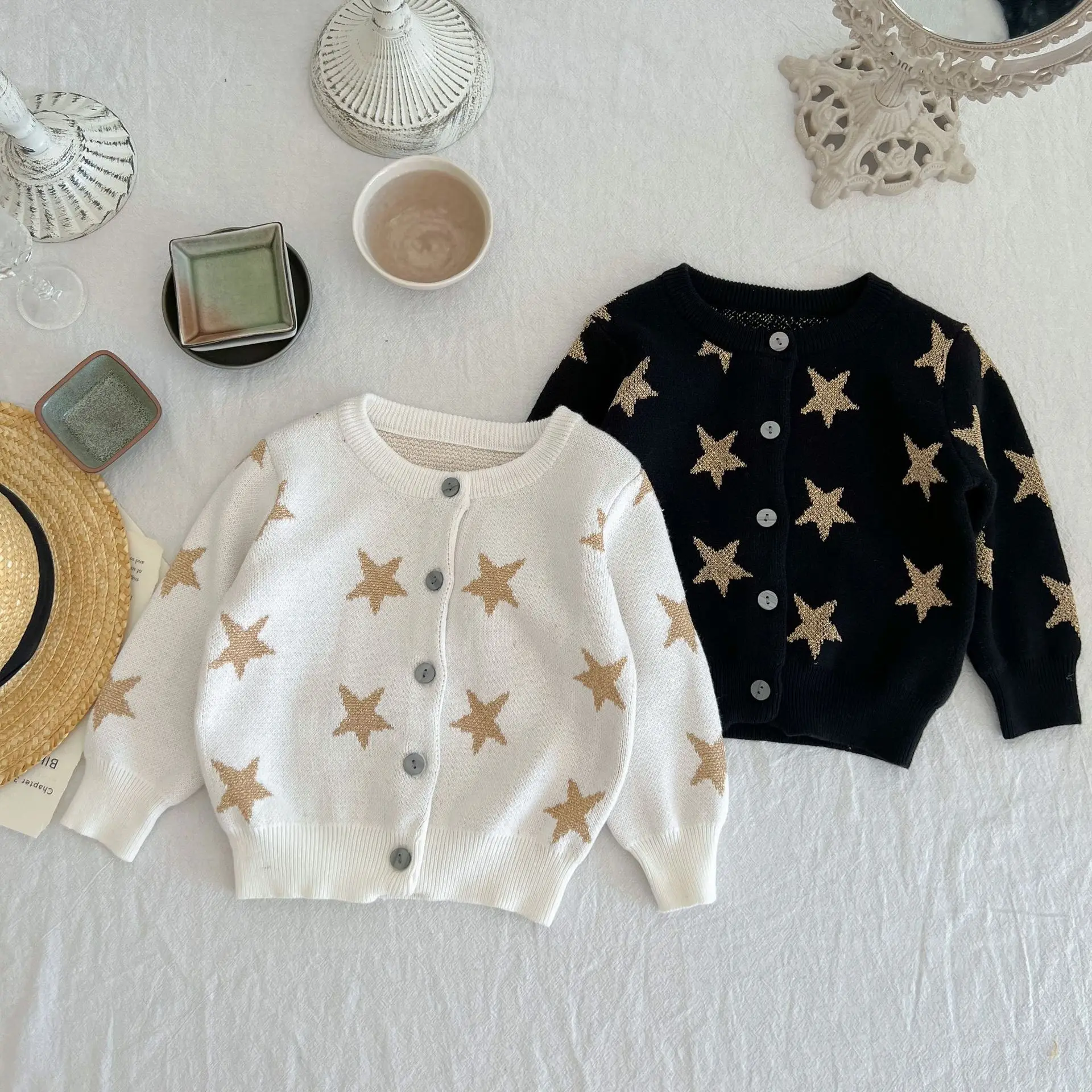 

Autumn New Baby Knitted Sweater Cardigan Long Sleeved Cotton Star Top Jacket