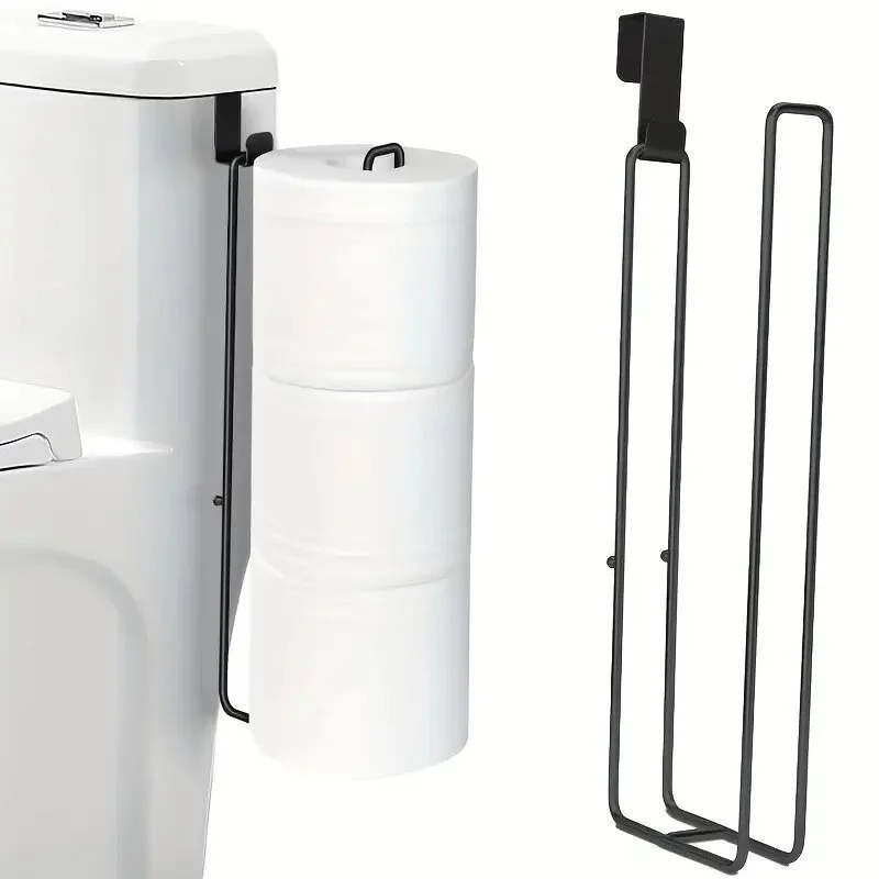 

Self-Adhesive Toilet Paper Holder Iron Tissue Rack with Towel Bar No-Drill Wall Mount Bathroom Storage Organizer