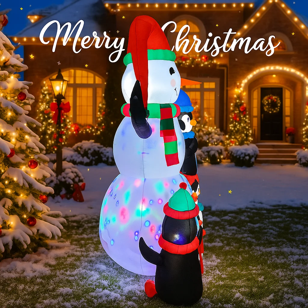 5.91FT Inflatable Toy Snowman Penguins Xmas Decorations for Yard with LED Lights Christmas Supplies Home Ornament Holiday Gift