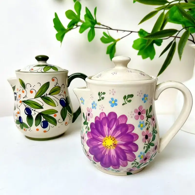 Olive Green Ceramic Flower Oil Pot Home Use Large Capacity Oil Bottle  Soy Sauce Olive Oil Storage Container Kitchen Accessories view 2