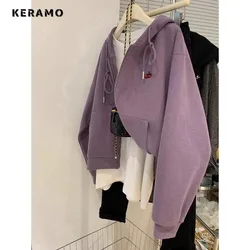 Women's Casual Sweet Y2K Long Sleeve Solid Color Sweatshirts 2023 Autumn Winter Korean Style Top Female Fashion Purple Hoodies