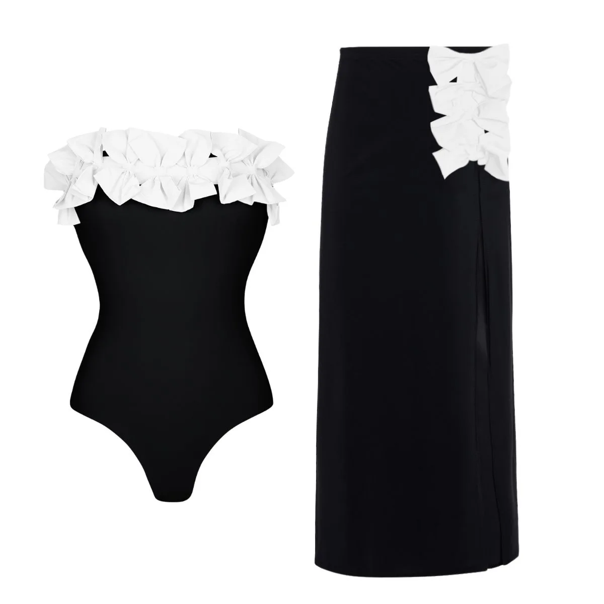 

One Piece Swimsuit For Women European And American Swimwear Black And White Color Matching Bow Decorative One-piece Swimsuit Sui