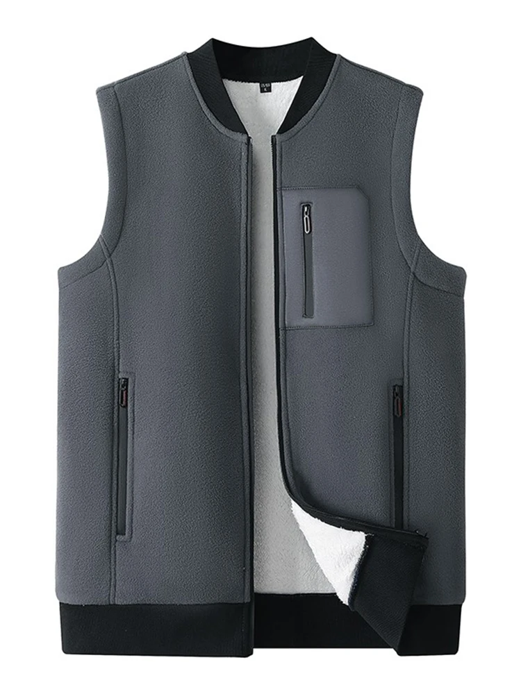 

Men's Fce Vest Thiened Warmth Autumn Winter New Sle Zipper Closure V-Ne Busin Casual Faion Polyester Fiber