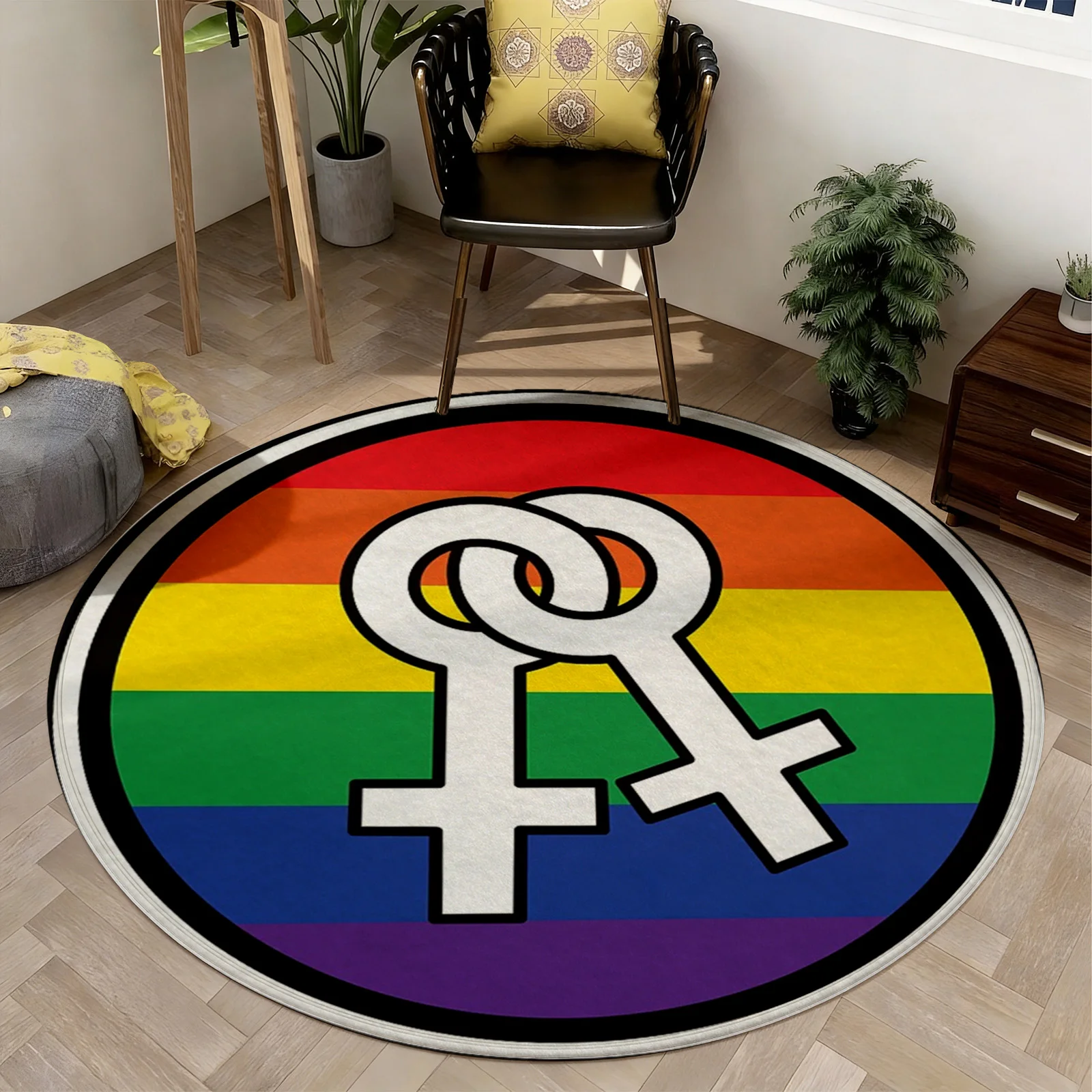 Vibrant Round Rainbow Pride Flag Area Rug Mat for Home Decor LGBT Living Room Floor Covering LGBTQ Gay Pride Gift Boho Stylish D