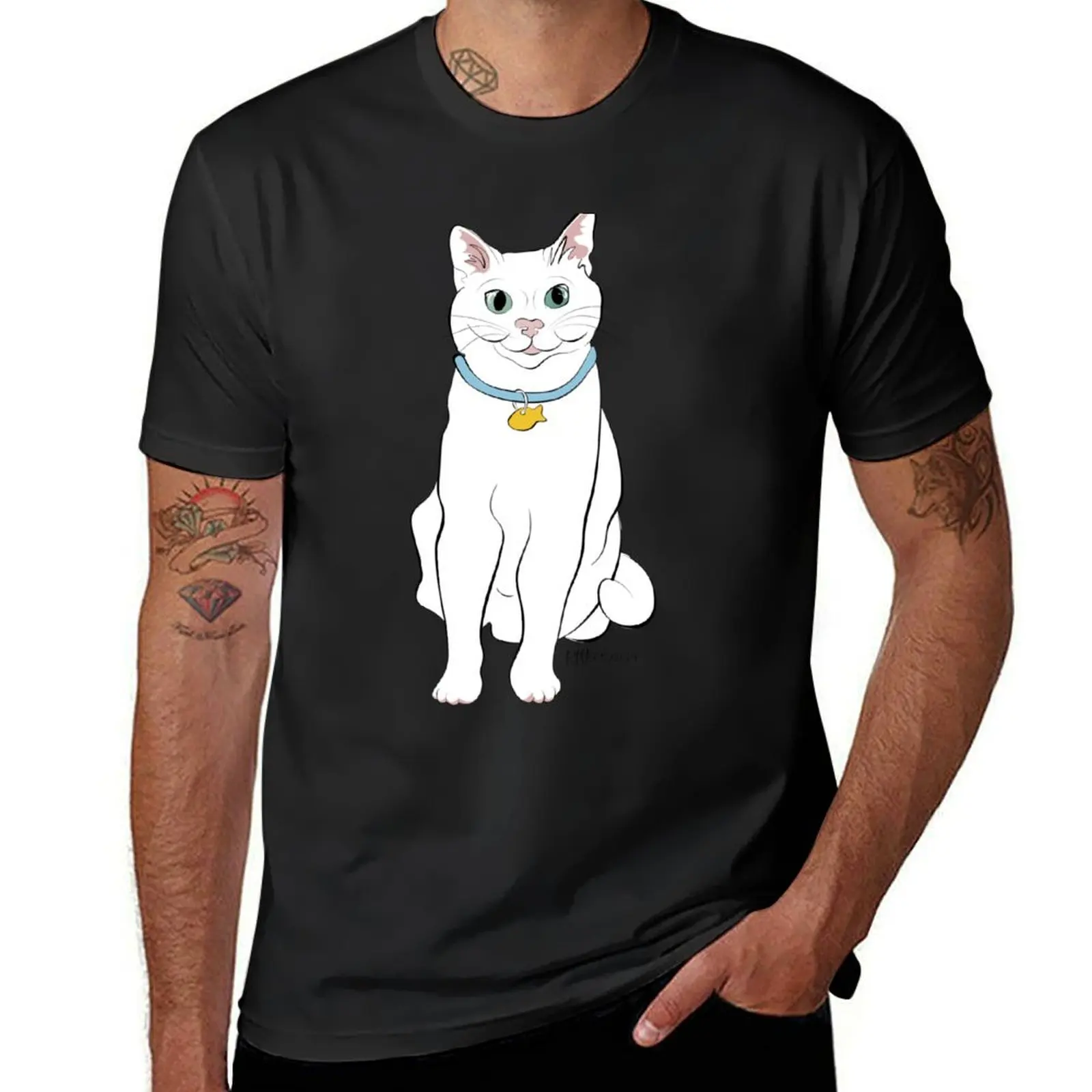 Sitting Cat - a line drawing by Karen Little of Littleviews / Sketch-Views T-Shirt boys whites anime mens champion t shirts