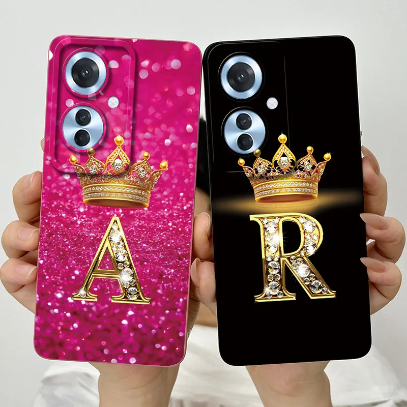 

For Oppo Reno11 F CPH2603 Case Crown Letters Liquid Silicone Phone Cases For Oppo Reno 11F Reno11F 5G Lens Protection Back Cover