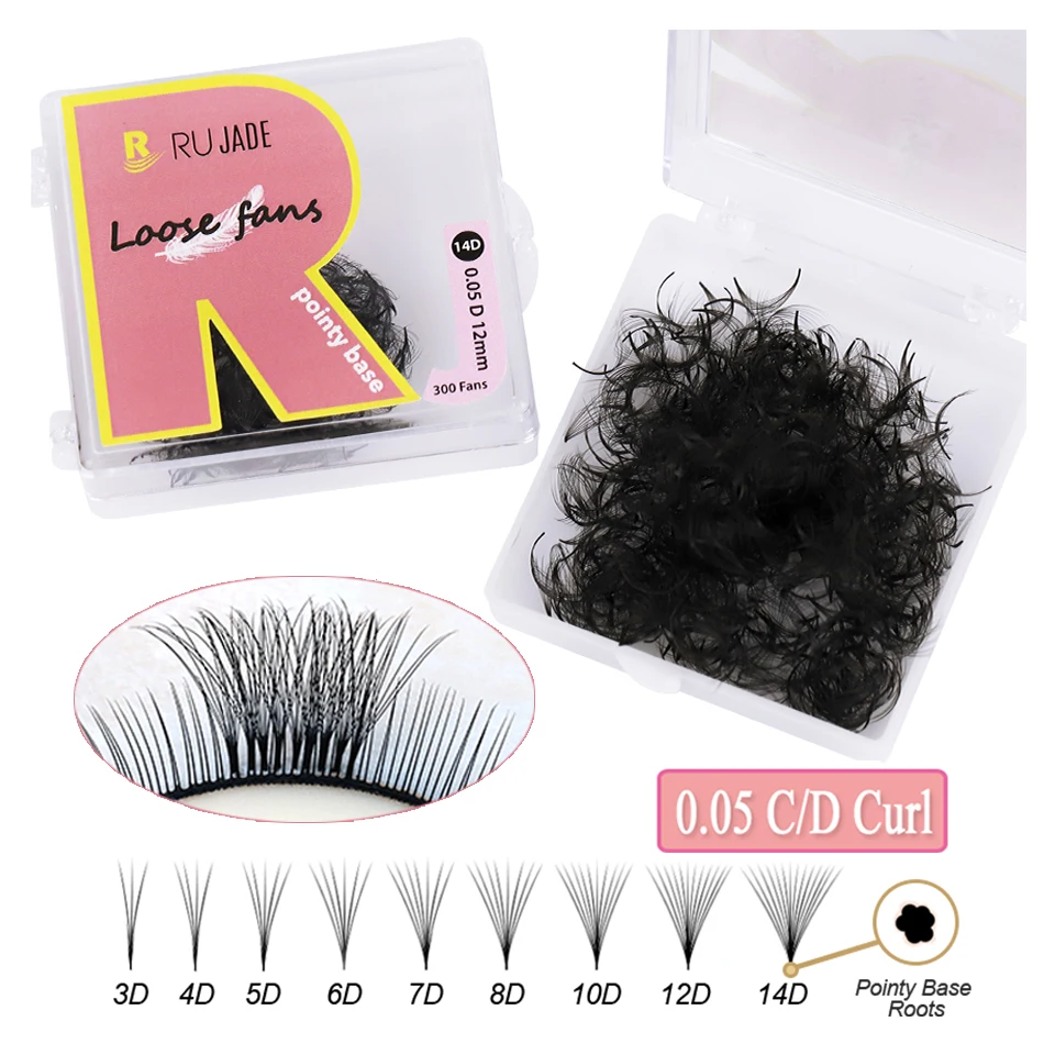 RUJADE 100/300/500 Fans Loose Fans Sharp Narrow Stem Premade Fans Lashes Loose Fan Lash Extensions Russia Volume Lash Extensions