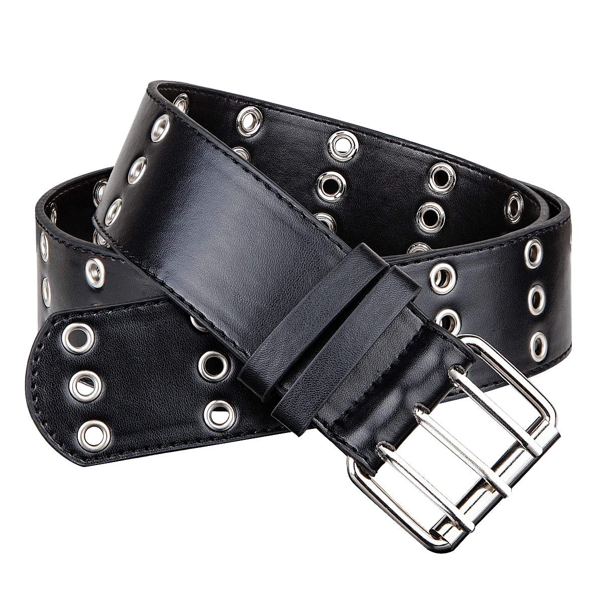 Black PU Leather Vintage Western Belt for Women, Adjustable Carved Silver Metal Buckle Waist Belt for Jeans Pants Dresses