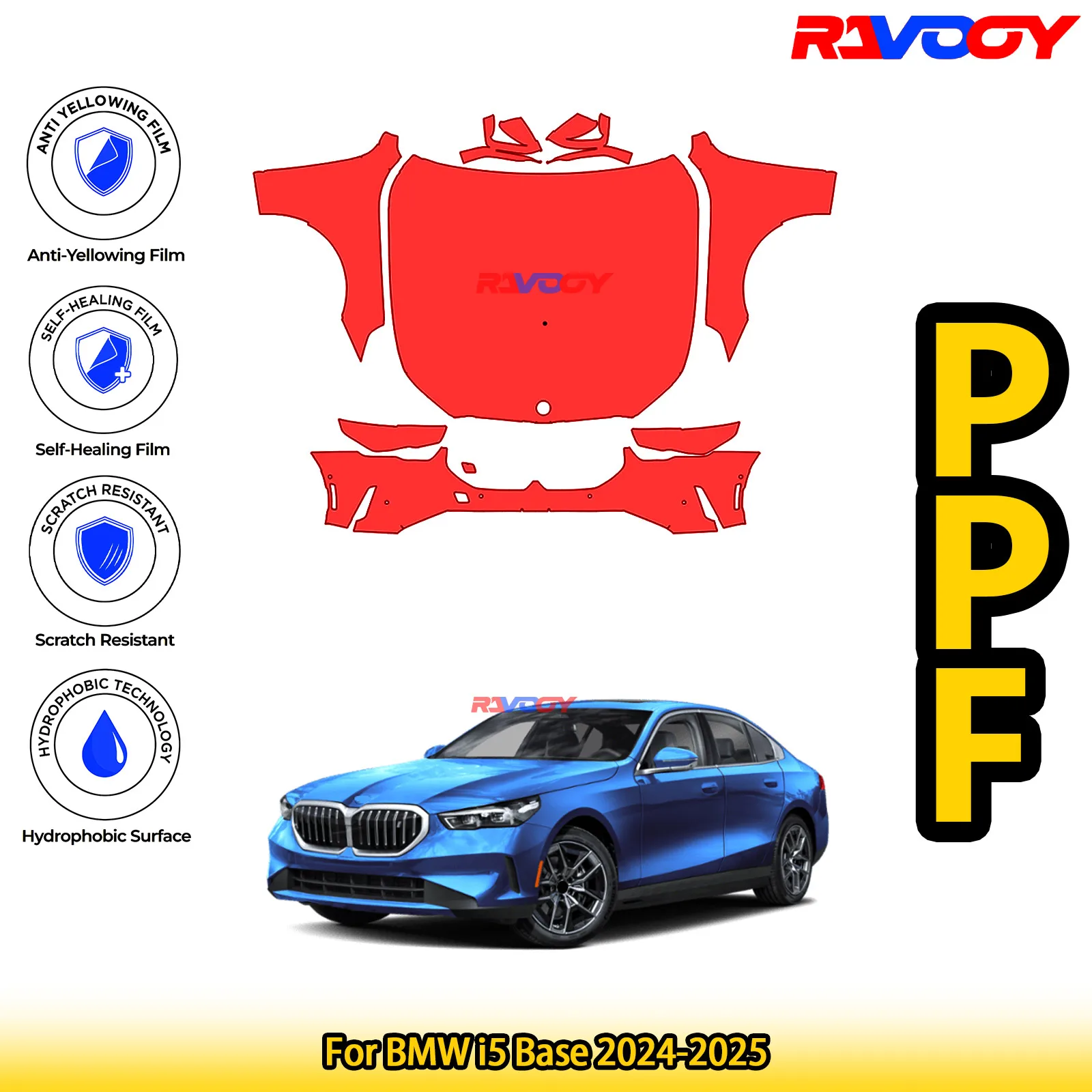 

For BMW i5 Base 2024-2025 Glossy Matte Black Precut front PPF Kit Paint Protection Film