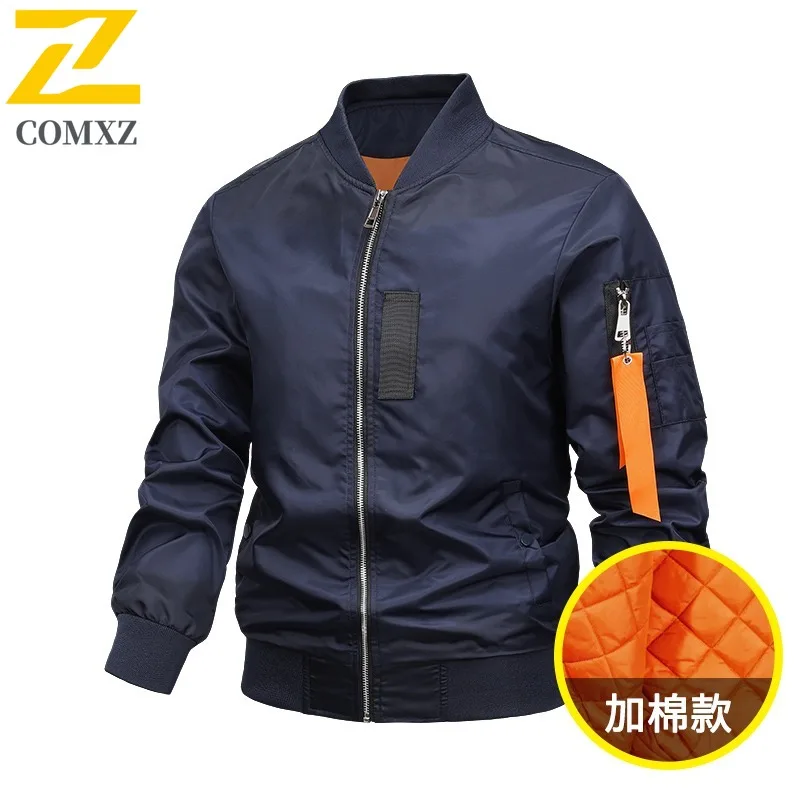 سترة رجالية عالية الجودة من COMXZ بياقة بيسبول على الطراز الأمريكي معطف مقاوم للرياح بلون سادة ملابس رجالي للخريف لركوب الدراجات #3