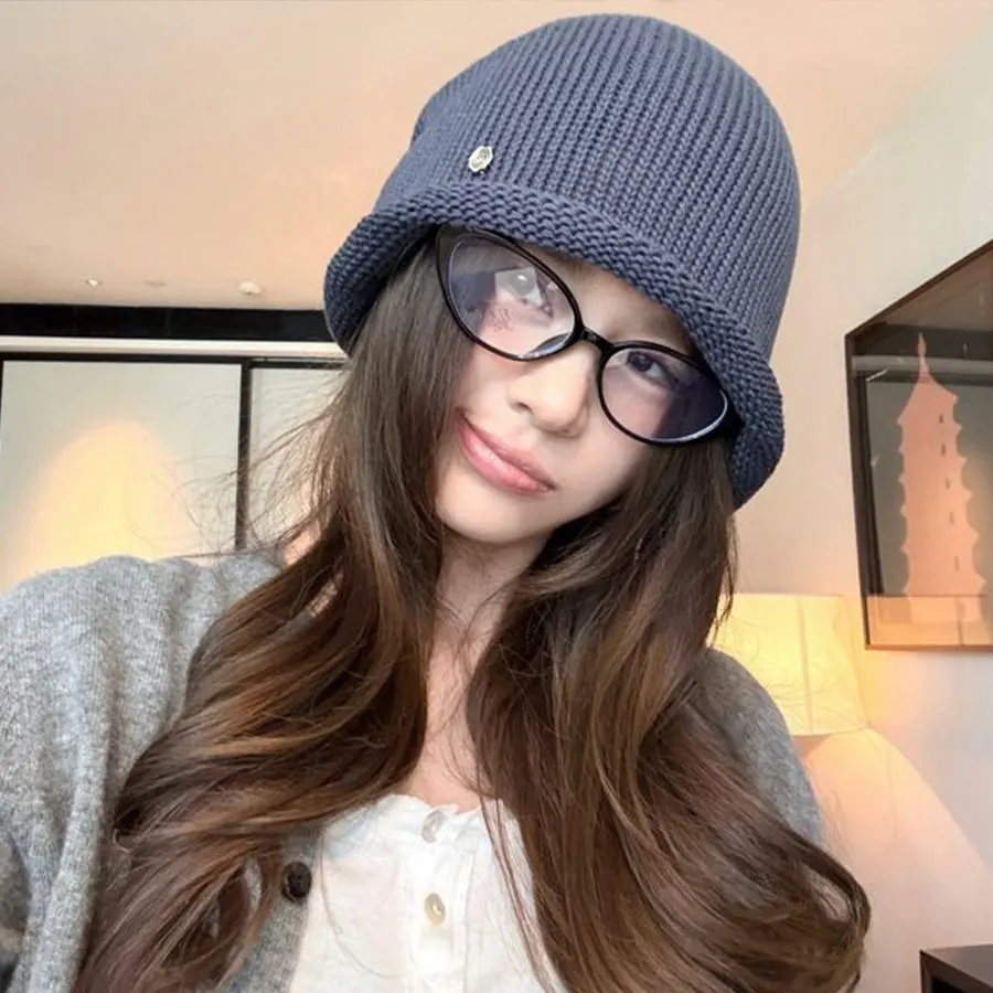Casual Knit Warm Stretchy Soft Women's Versatile Slimming Beanie Ear Flaps Rolled Hem Solid Color.