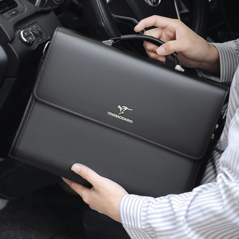 Men carry business horizontal commuting work documents multi-layer large capacity briefcase shoulder bag