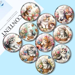 Kitten with Butterflies 10pcs 12mm/16mm/18mm/30mm Round Photo Glass Cabochon 25mm Demo Flat Back Making findings