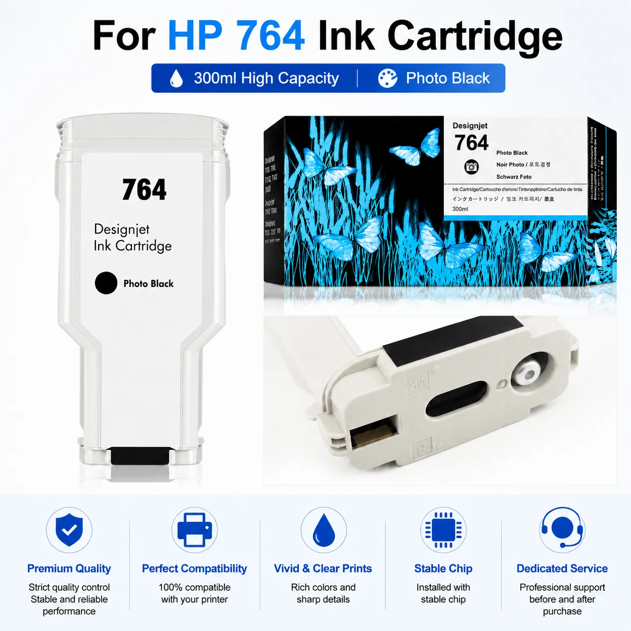 764 764XL Ink Cartridge Compatible For HP HP DesignJet T3500 Printer 300ML C1Q13A C1Q14A C1Q15A C1Q16A C1Q17A C1Q18A