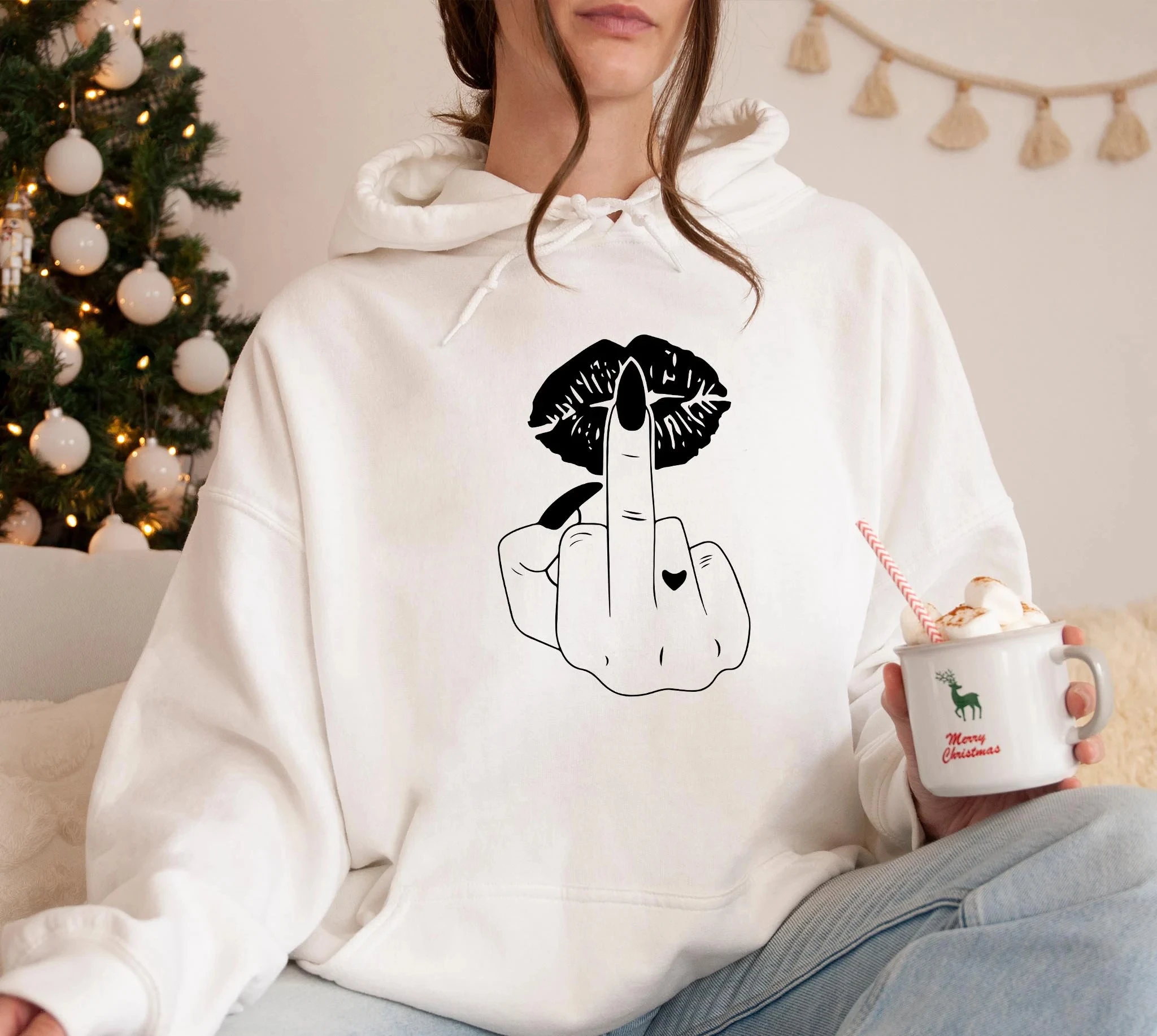 

Middle Finger Lips Hoodie Women Long Sleeve Sweatshirt Pullover Tops Unisex Fashion Casual Autumn Winter Clothing Streetwear