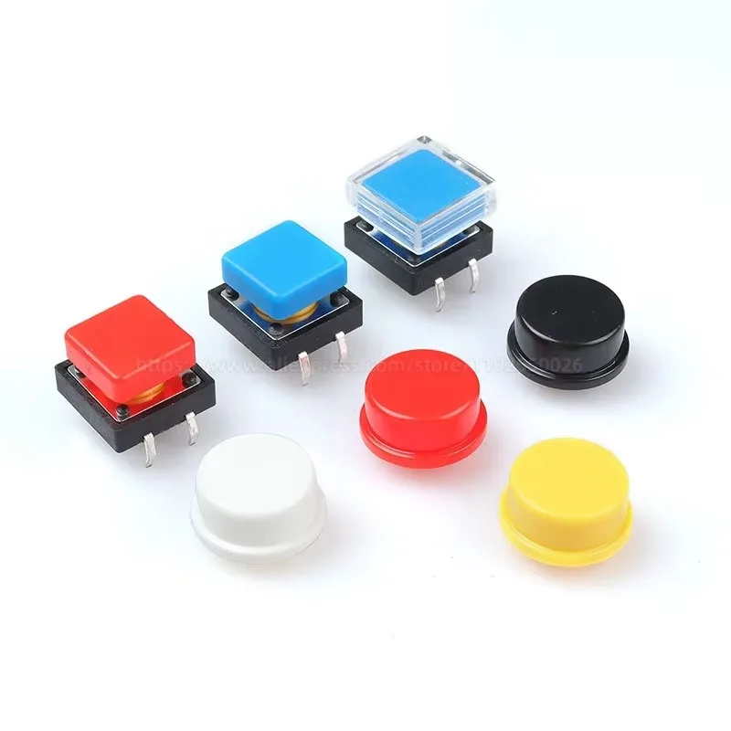 20PCS 12*12*7.3 B3F B3F-4055 12*12*7.3mm Tactile Switches Square Push Button Tact Switch Micro switch Yellow 4Pin Key switch cap