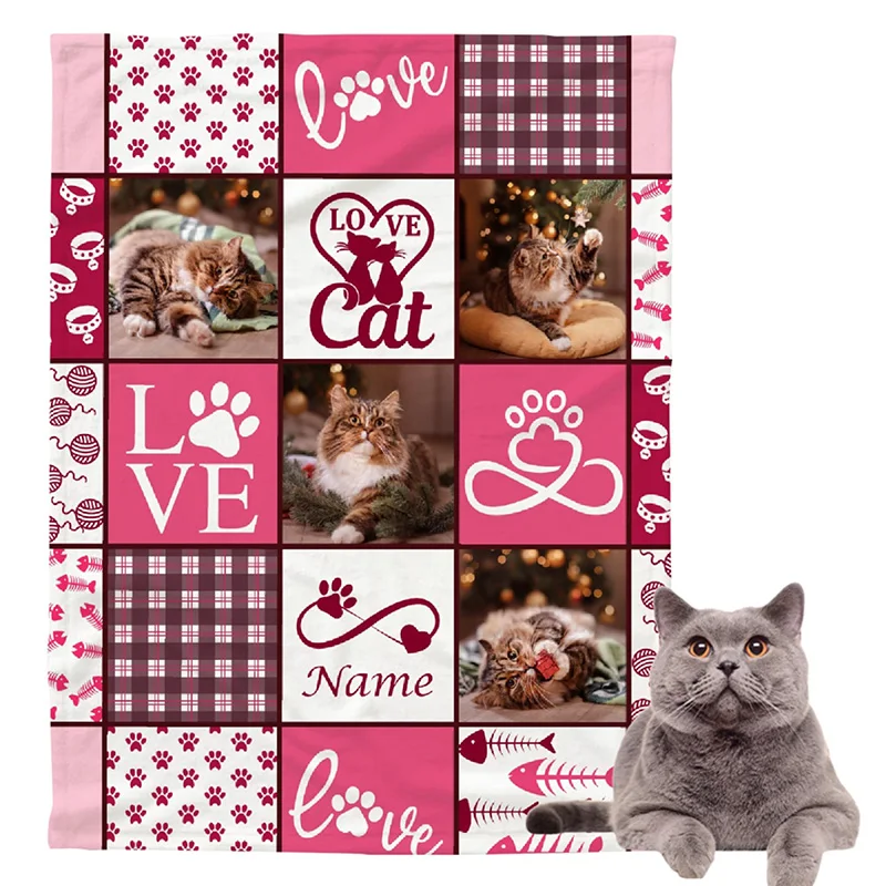 Custom Pet Name Blanket Personalized Dogs Customized Puppy ,Dog Gift for Dog Lovers Mom Dad Cute Paw Prints Soft Flannel Throw B