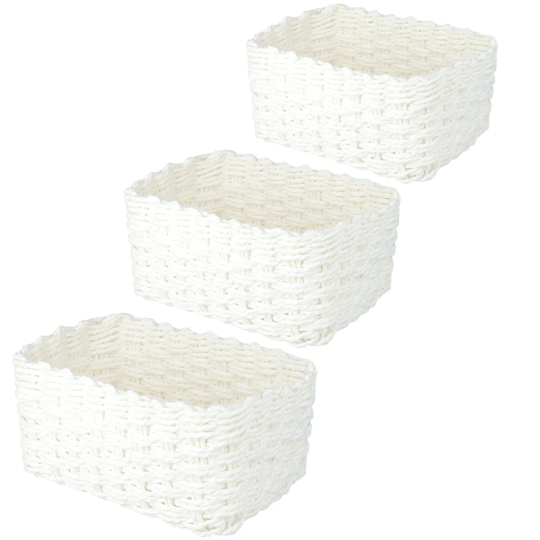 3Pcs Paper Rope Woven Storage Baskets White Wicker Basket Household Organizer Basket Rectangular Bin Stackable Wicker Baskets