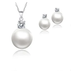 Wholesale Price Top Quality Wedding Jewelry Set Water Pearl Earrings Necklace 925 Sterling Silver Needle Pendant Necklace