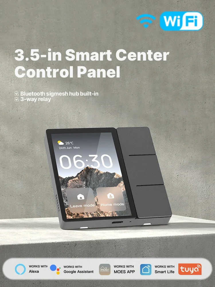 

Умная центральная панель управления Tuya WiFi с сенсорным экраном 3,5 дюйма, 3 физическими кнопками-реле, встроенным Bluetooth Sigmesh Hub