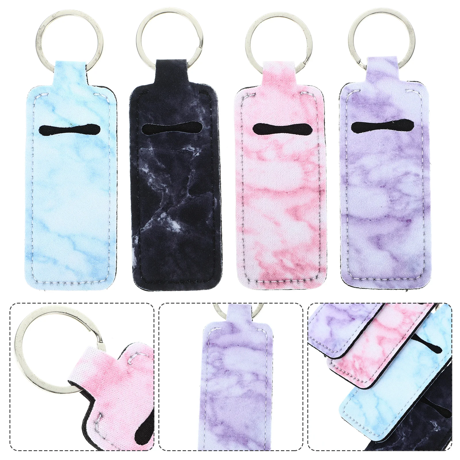 4 قطع من سلسلة المفاتيح وحامل بلسم الشفاه المحمول وأكمام أحمر الشفاه ومنظم المكياج المدمج للسفر وحامل أحمر الشفاه وسلسلة المفاتيح