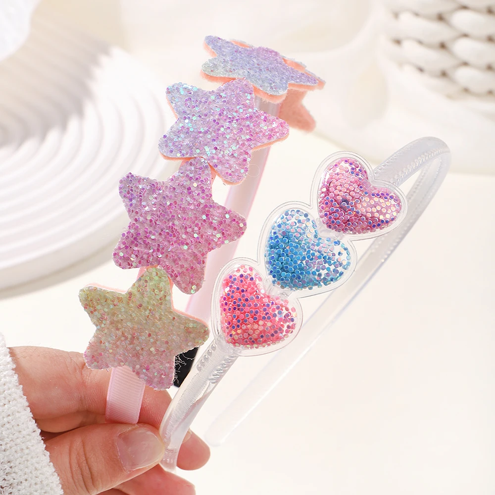 1/2Pcs Transparent Quicksand Hair Hoop Kids Girl Glitter Heart Sequin Cartoon Hair Bands Children Headwear Baby Hair Accessories