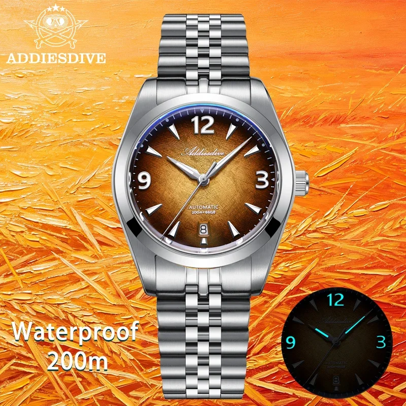 ADDIESDIVE AD2060 Men's Watch Sapphire Glass 316L Stainless Steel 20Bar Waterproof BGW9 Blue Luminous Automatic Mechanical Watch