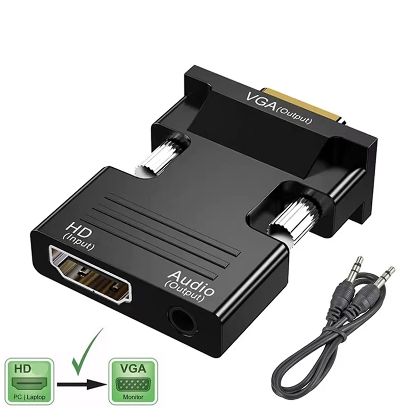 HDMI-compatible Female To VGA Male Converter Adapter with 3.5mm Audio Cable For PS4 Monitor Projector PC Laptops 1080P HD TO VGA