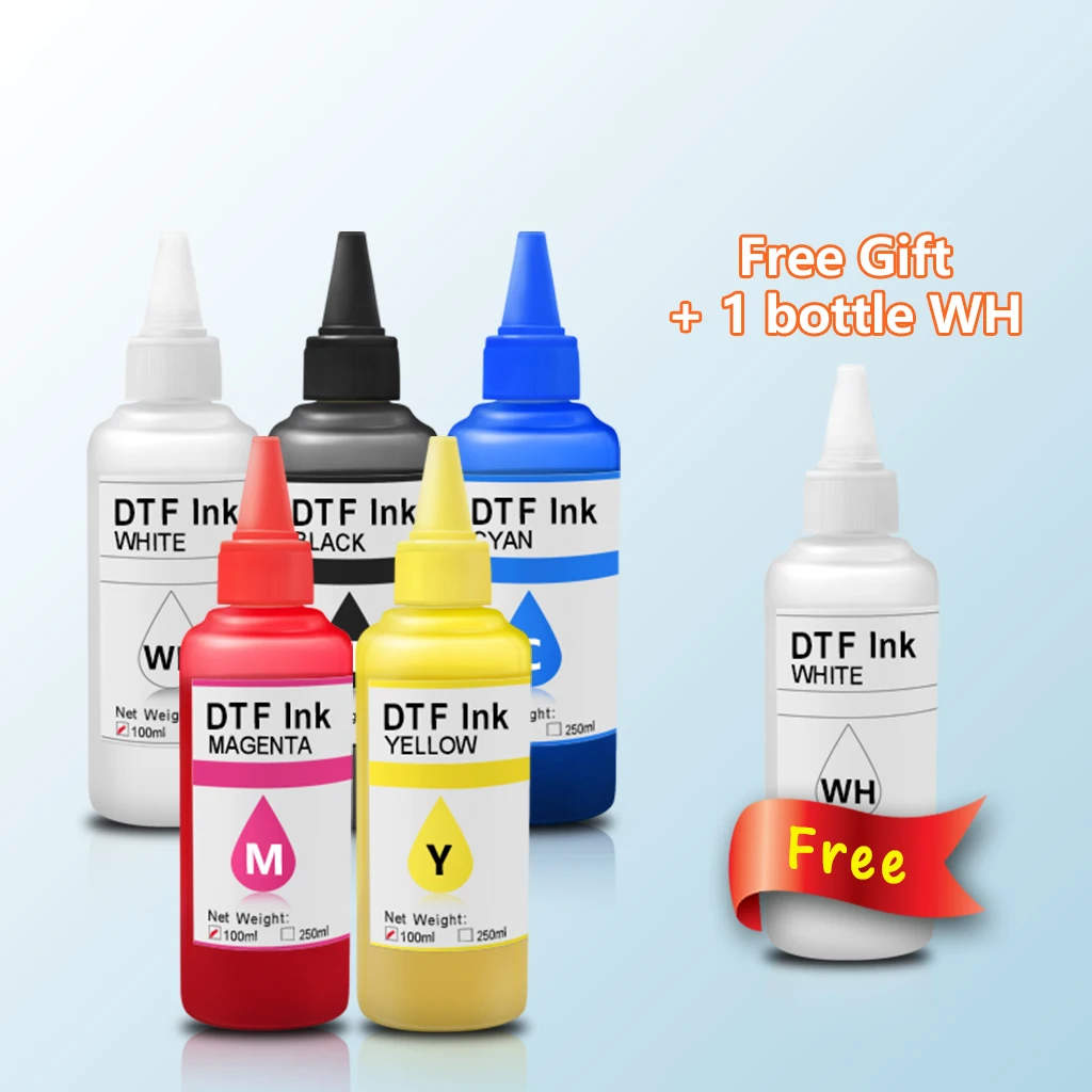 Tinta de película de transferencia directa Universal, 100ML, 1 juego gratis, tinta blanca para Epson L1300, L1390, L1800, L1455, L805, XP600