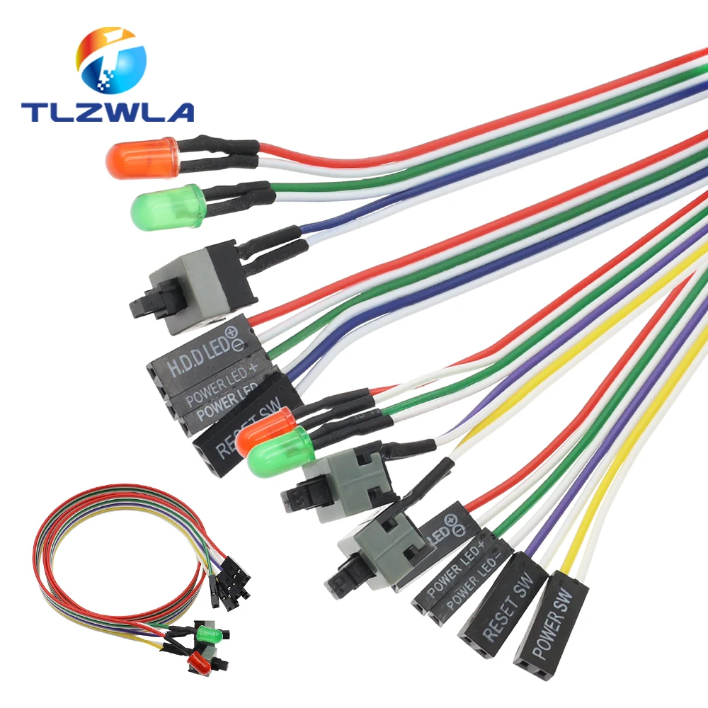 1PCS Computer Power line Main Engine Power Switch Line length 50 cm With LDE lamp Reset Switch Cable Connection PC Switches