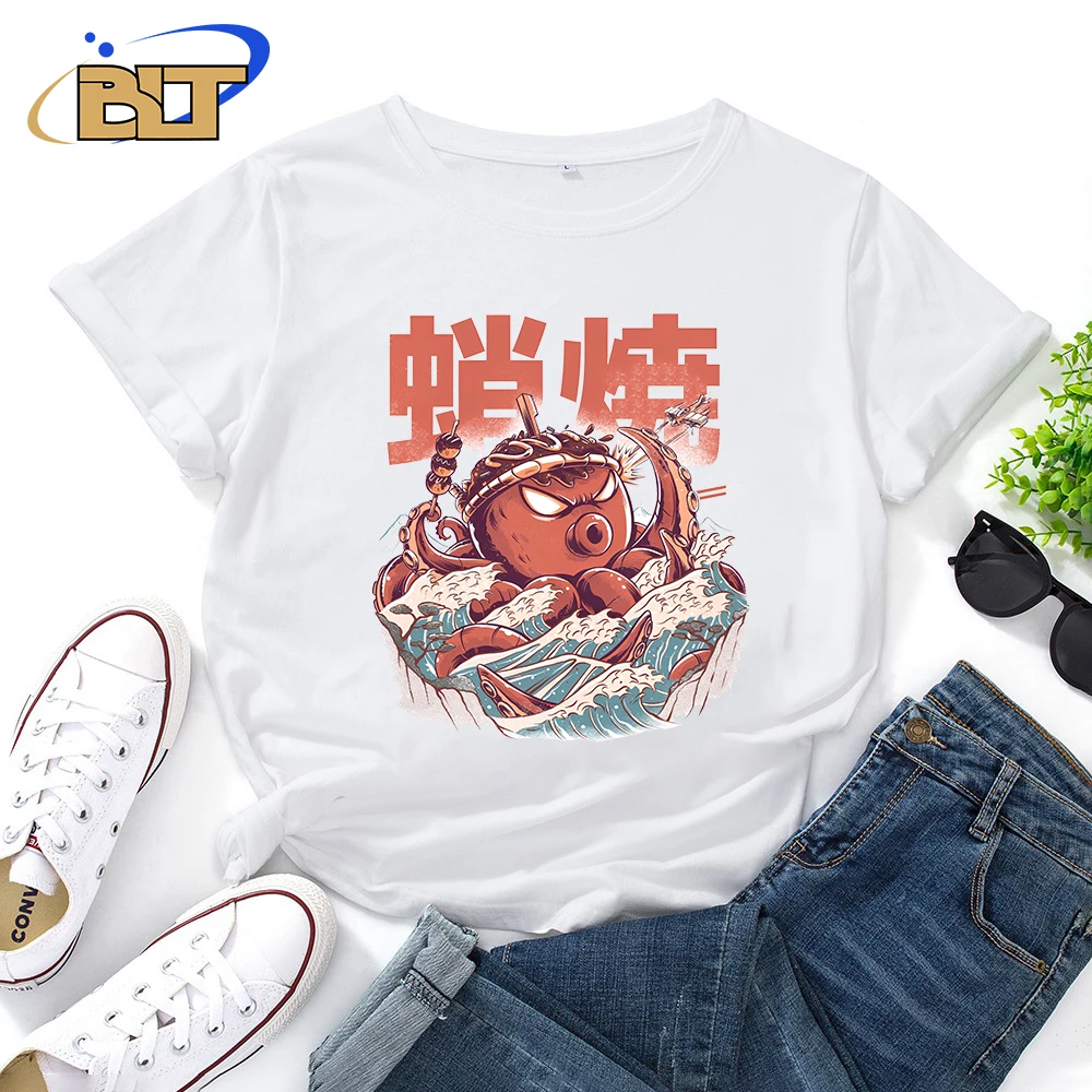 Takoyaki Attack printed women's classic T-shirt Adult novelty short sleeve personality casual top loose women's clothing