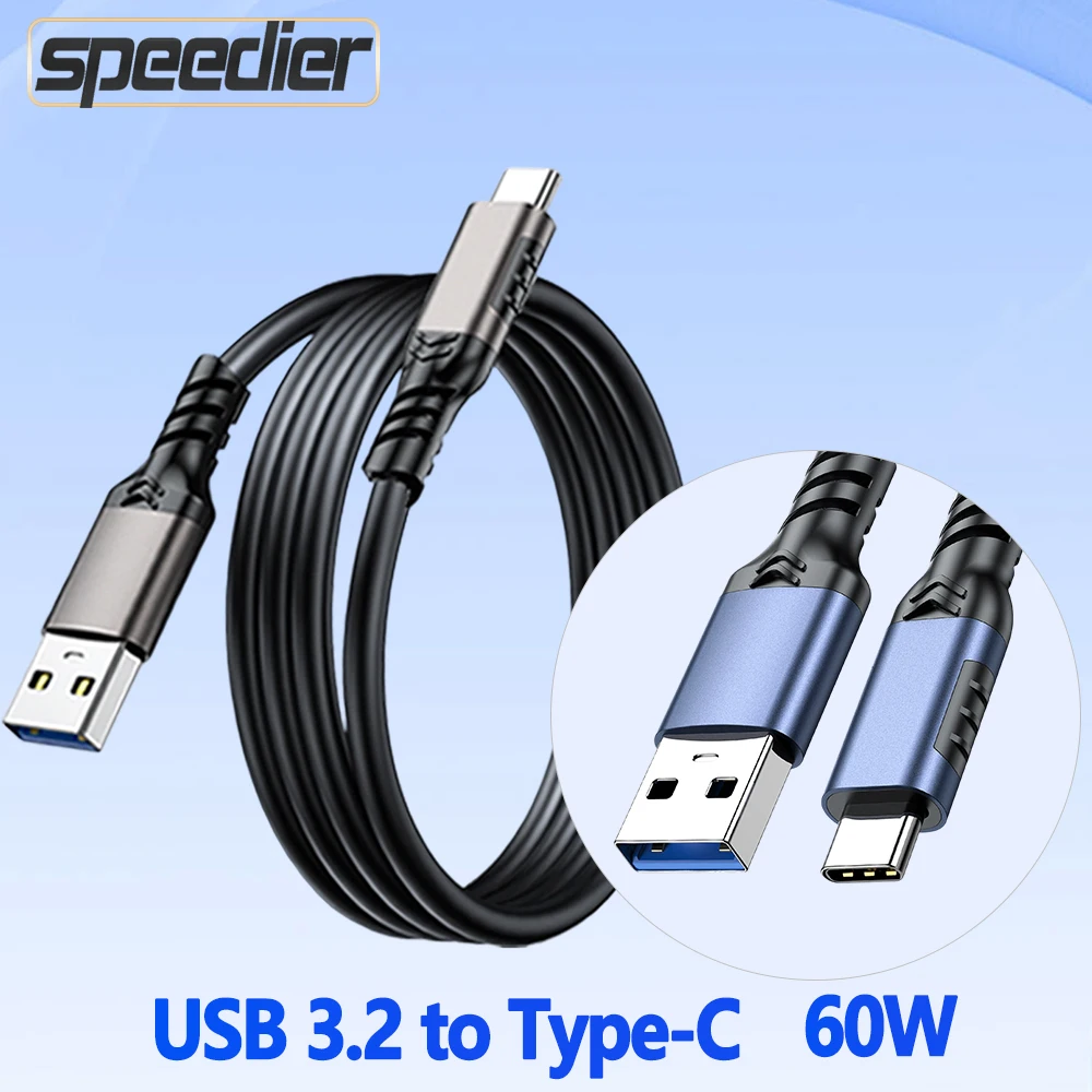 USB 3. 2 A 타입에서 C 타입으로 60W 고품질 고속 충전 예비 케이블 10Gbps SSD 코드 QC 3.0 차량용 충전 하드 드라이브 데이터