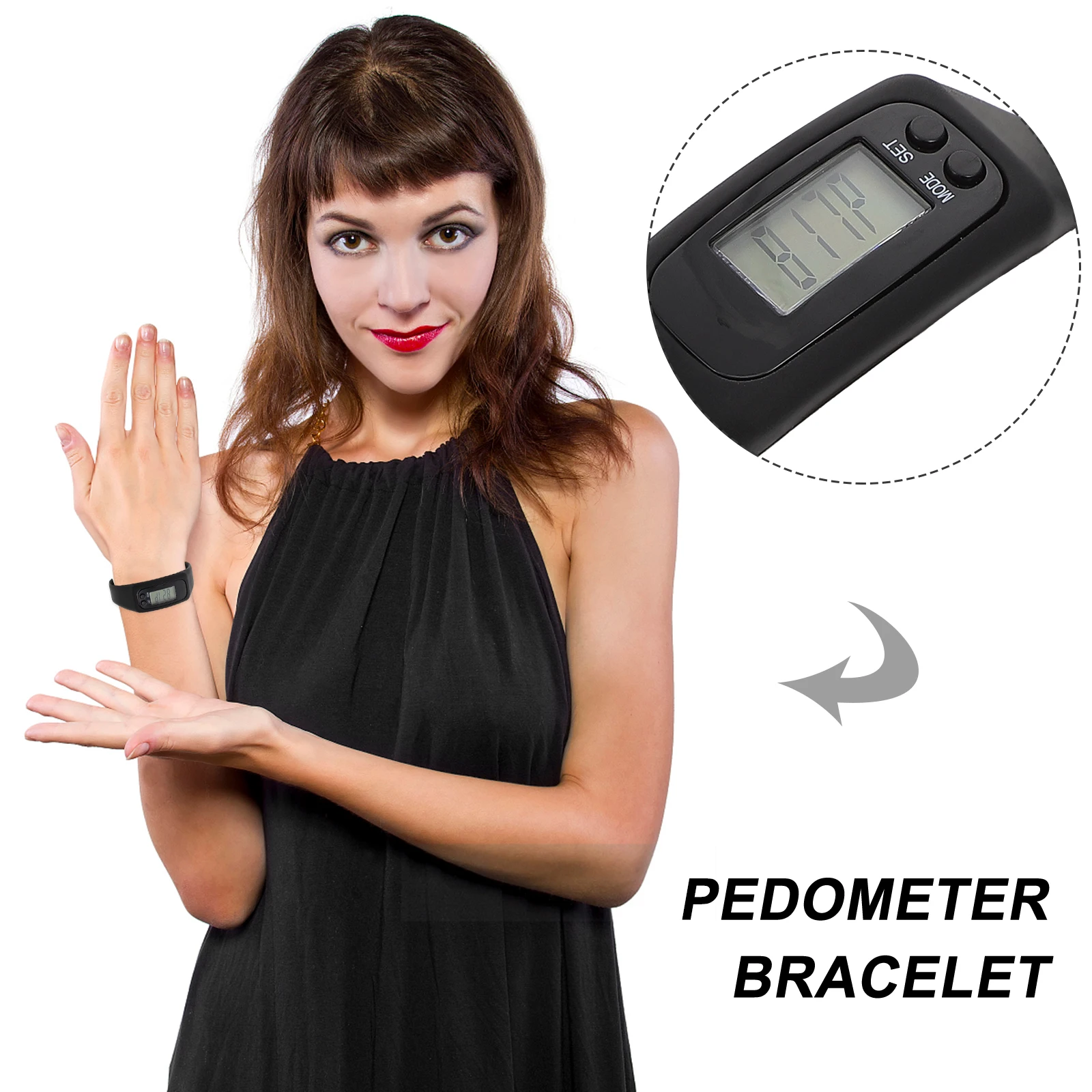 

Smart Plastic Waterproof Pedometer Bracelet Lcd Display Walking Running Step Counter High Hardness Glass Adjustable Pu Strap