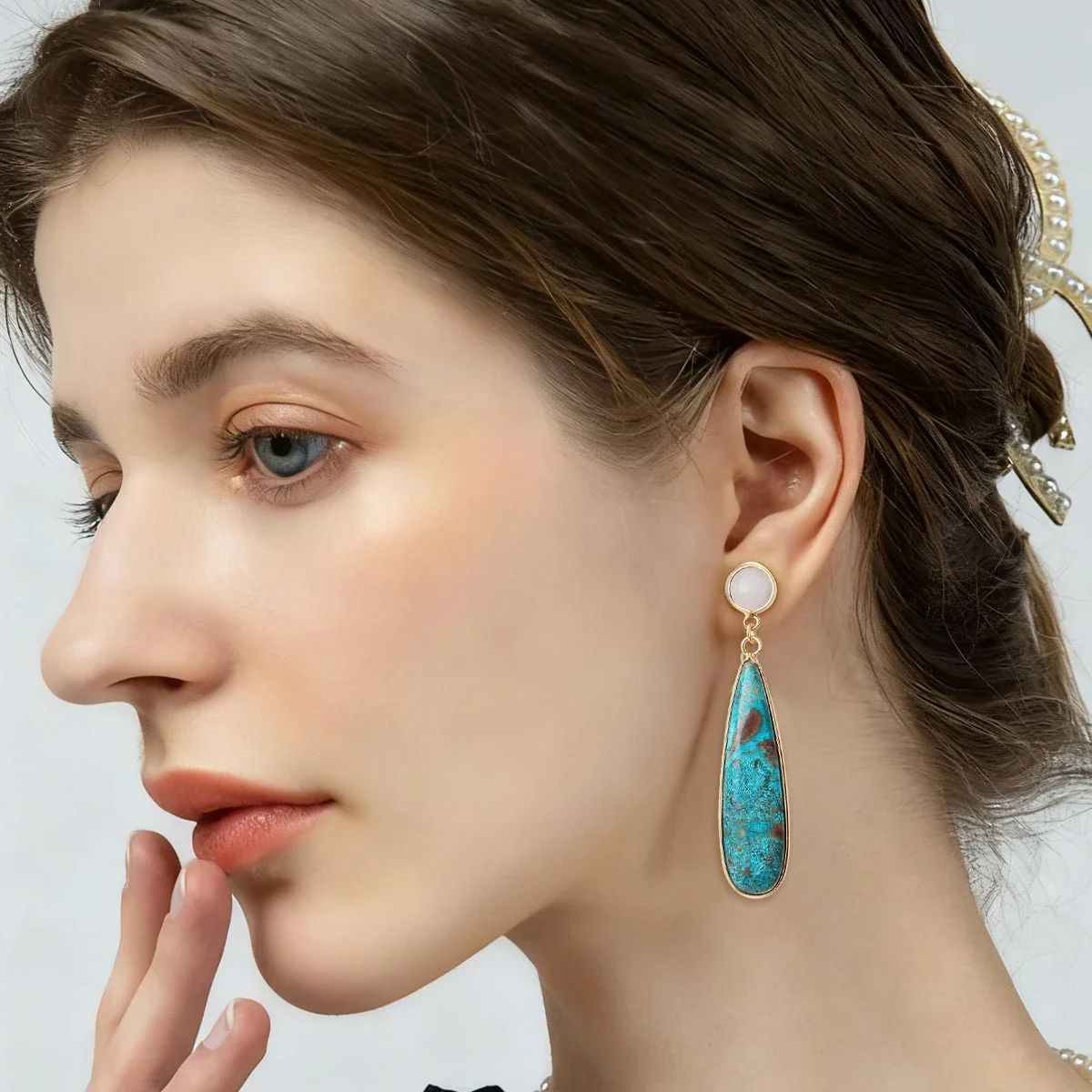 

Trendy Boho Dangle Earrings Retro Selenite Turquoise Drop Earrings Ethnic Court Ear Hook Summer Beach Party Jewelry for Women