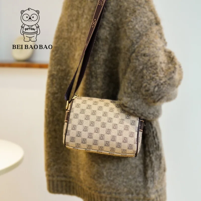 Grid Square Bag 2024 New Retro Fashion Casual Women\'s Bag Bear Pattern Design Crossbody Bag Large Capacity Single Shoulder Bags