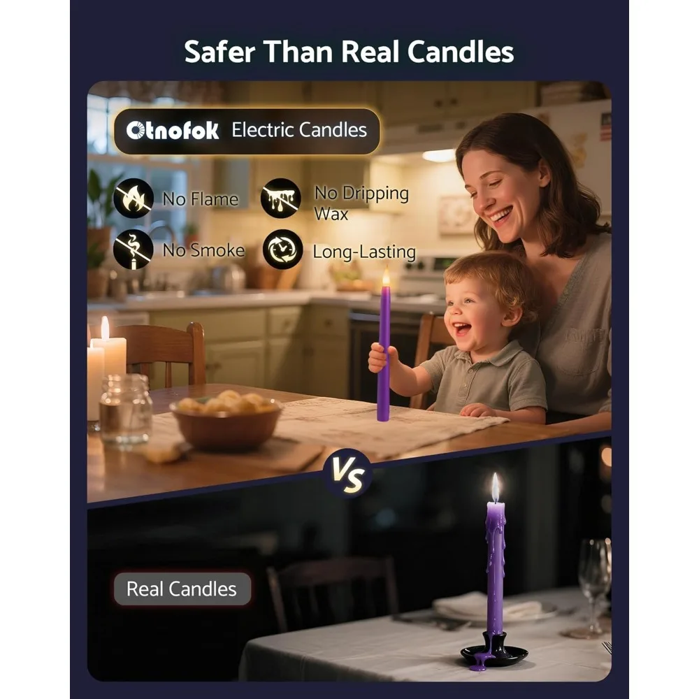 Conjunto de 5 velas operadas por bateria de 10,5 '' com controle remoto, temporizador e dimmer, castiçais cônicos LED sem chama de plástico para advento