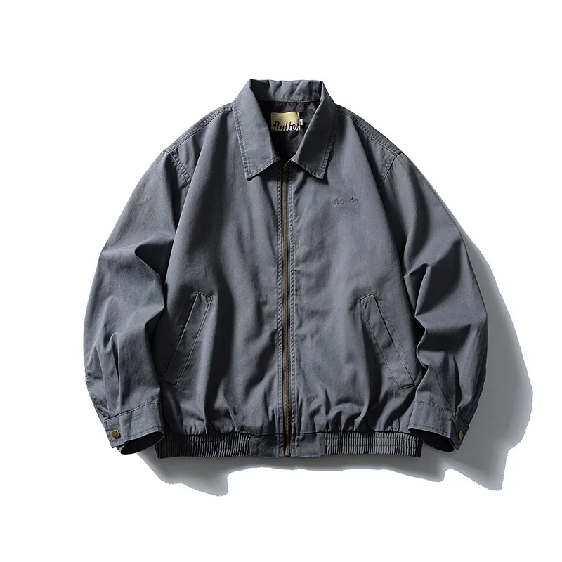 American Streetwear Washed Cotton Short Coat Men Women Fashion Loose Casual Vintage Techwear Cargo Jacket Couple Coat Outerwear