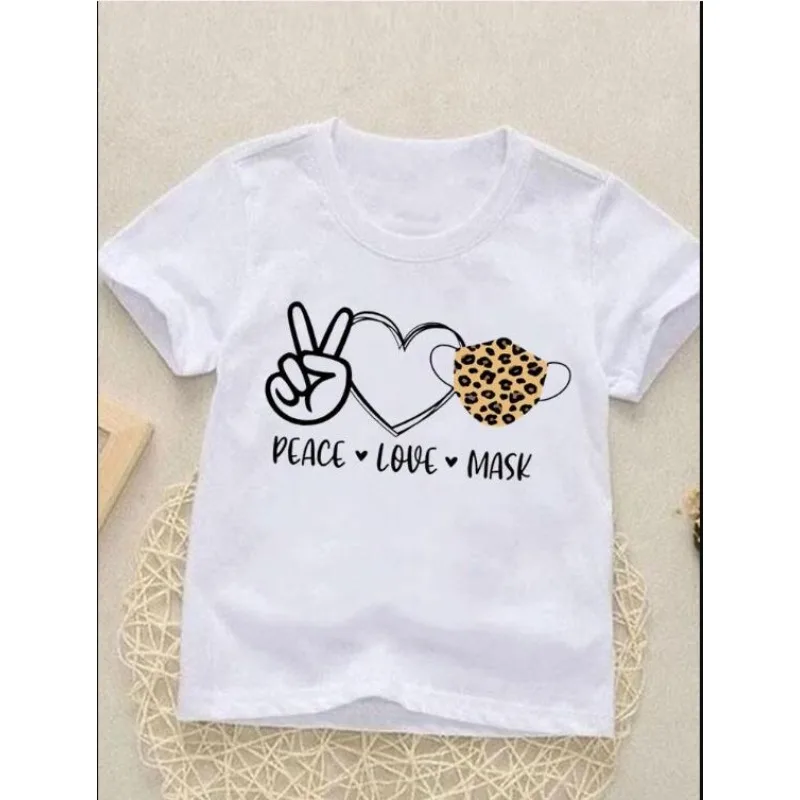 Leopard Love Heart Cute NewKids Tees Tops Short Sleeve Fashion O-neck Girls Boys Summer Cartoon Outfits T-shirts Children Clothe