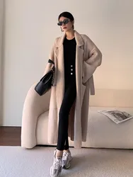 Autumn Winter Lapel Knitted Long Cardigan Knitwear Coat Women Pockets Loose Solid Sweater 2024 Korean Fashion Female Outerwear