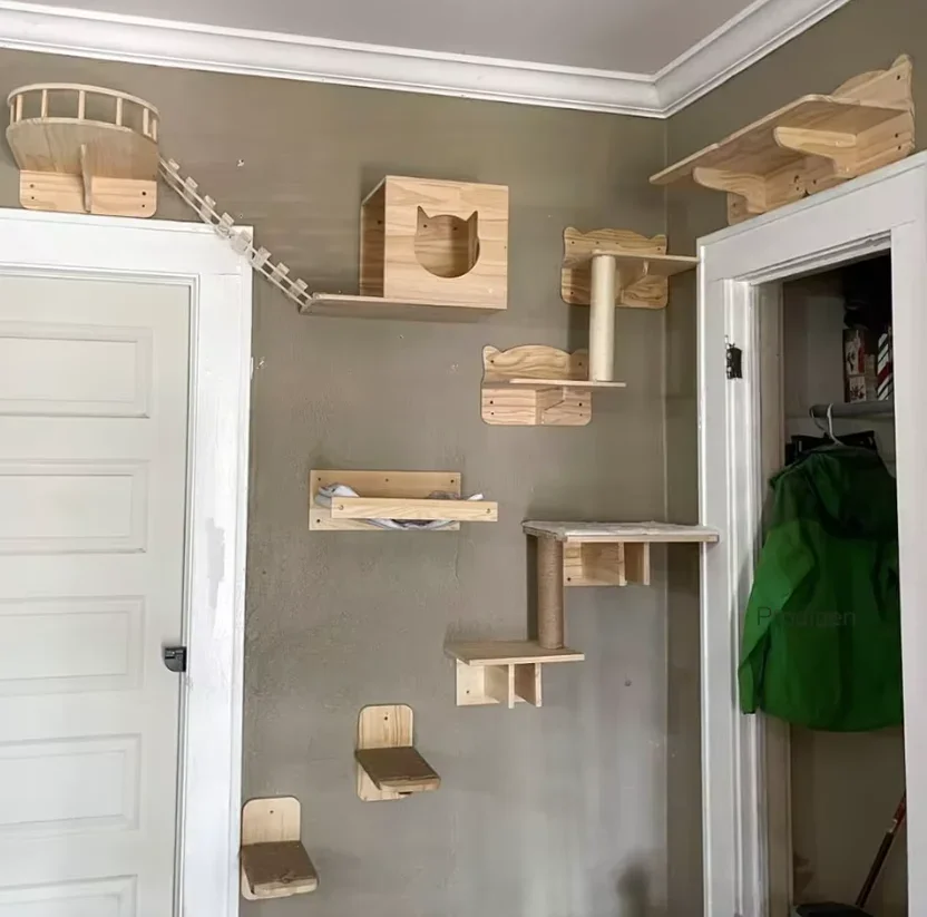 Cuerda trepar para gatos en pared con escalones madera maciza y sisal - imagen 3