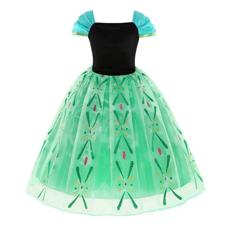 Snow Queen Illuminating  Anna Princess Ball Gown Fancy Green Floral Dress Halloween Glowing Anna Costume Birthday Elsa Party view 3