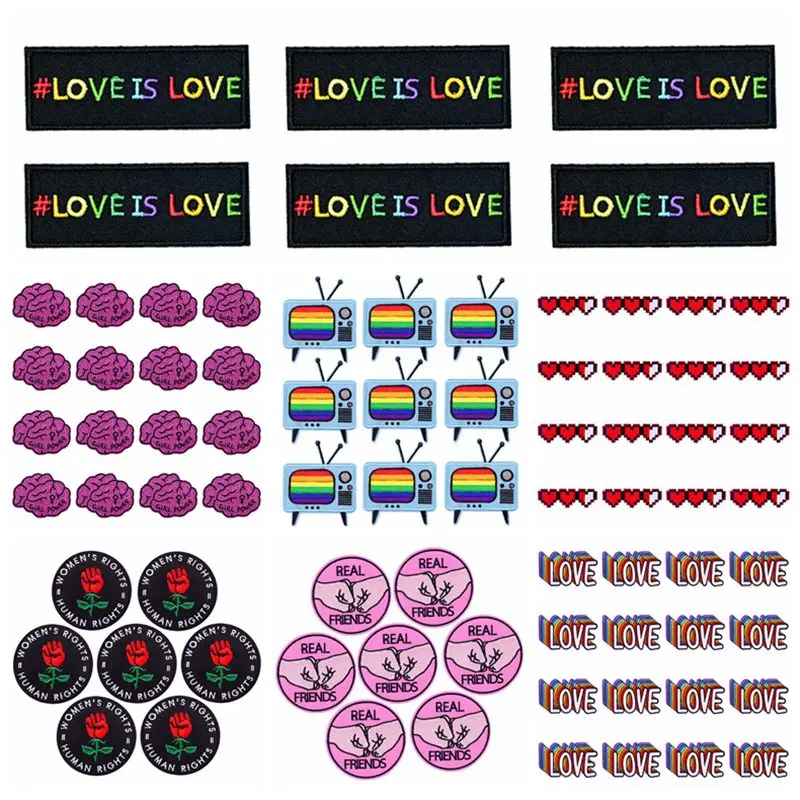 Prajna 10PCS LOVE IS LOVE Applique LGBT Embroidered Patches On Clothes Rainbow Letter Patch Iron On Patches For Clothing Sticker