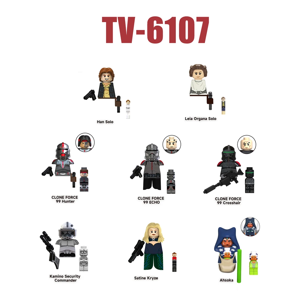 TV6107 The Bad Batch Hunter Echo Crosshair Building Blocks Ahsoka Mini Figurine Leia Bricks Han Solo Figure Kids Toys