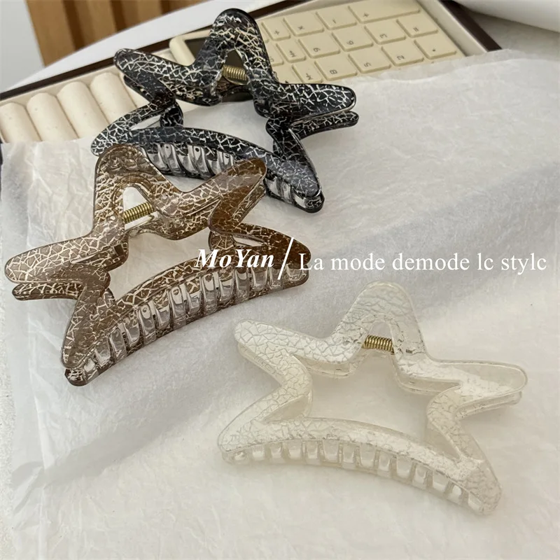 

2024 Women's Crack Pattern Hollow Star Pentagram Hair Claws Y2K Girls Hair Accessories Sweet Shark Clip Trend Hair Clip Headwear