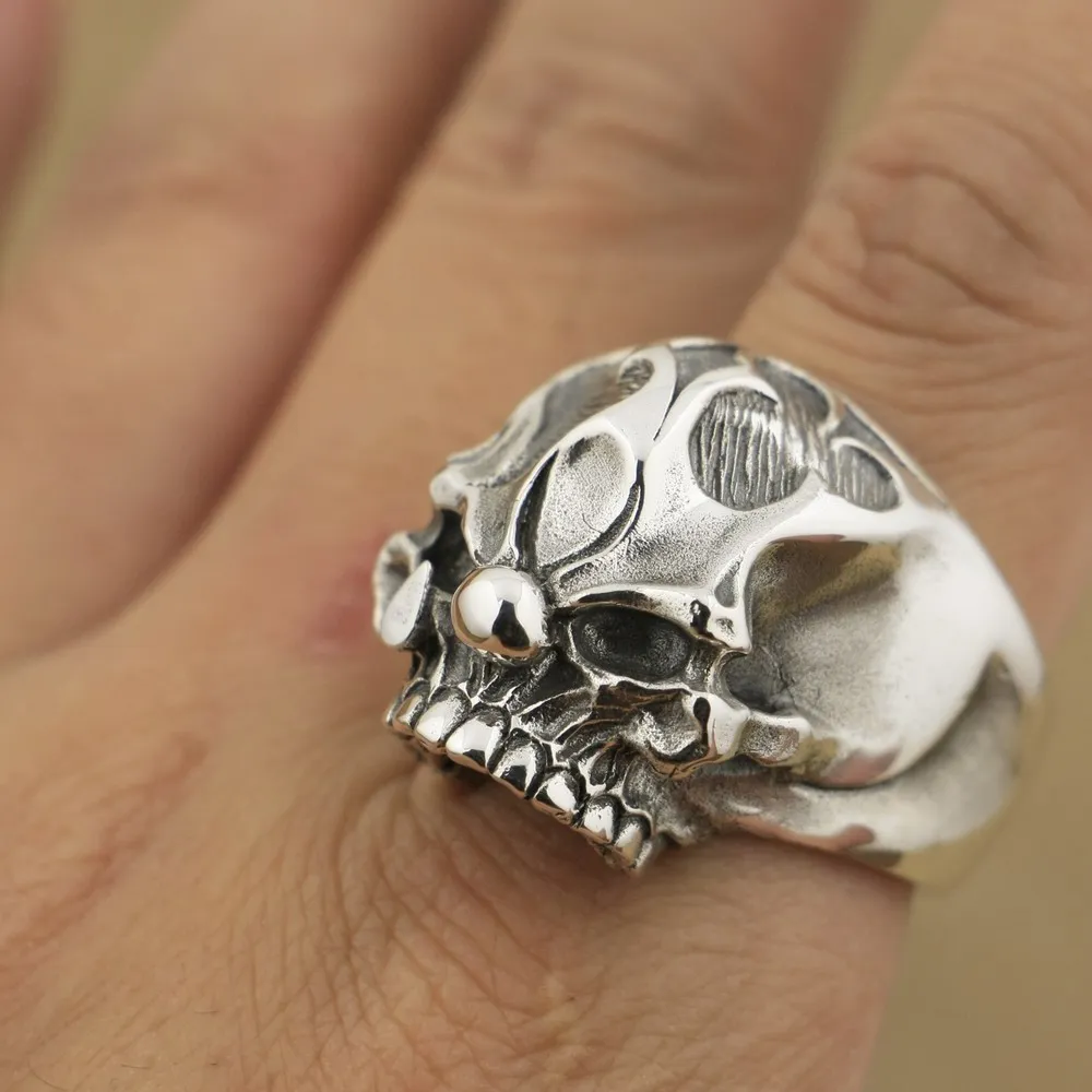 925 Sterling Silver Huge Joker Skull Ring Rock Punk Jewelry TA78 US Size 7~15 BZ