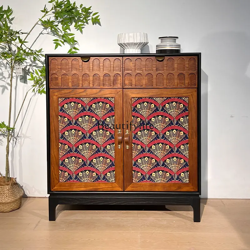 

Medieval style creative painted decorative entrance cabinet retro living room against the wall storage locker