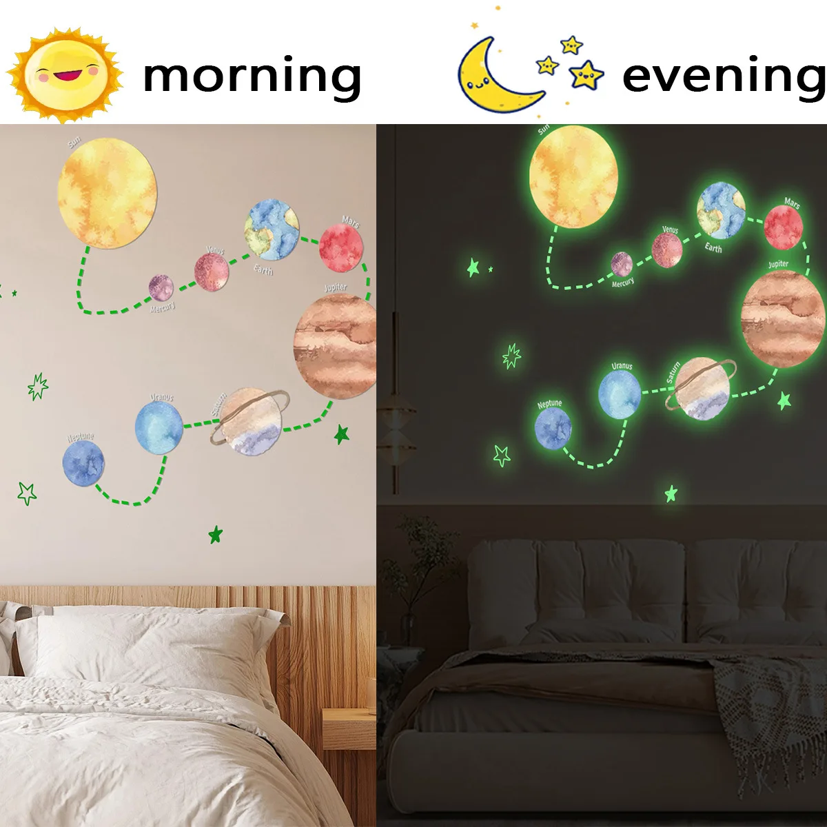 Luminous Star Planet Wall Stickers Connectable Glow in the Dark Self-Adhesive Decal For Kids Room Ceiling Bedroom Home Decorator