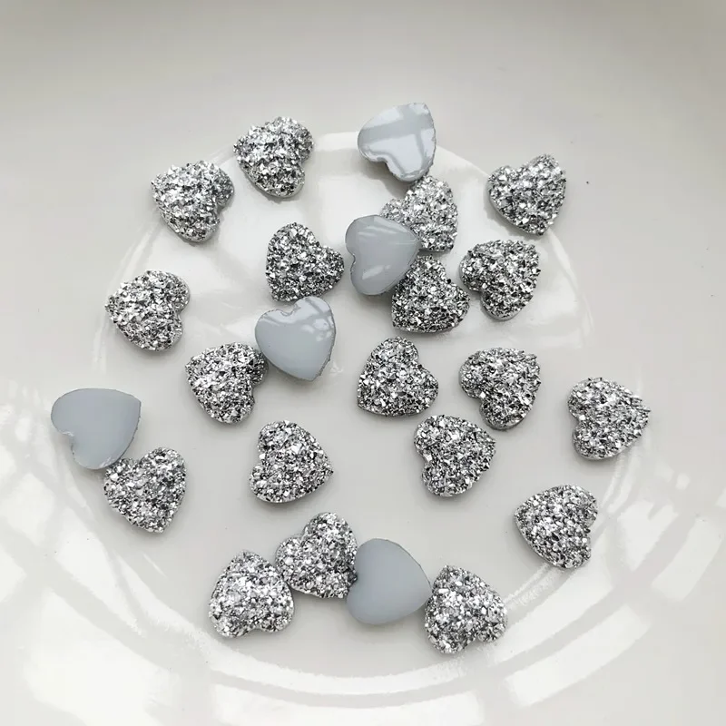 8mm&12mm Glitter Heart Rhinestone Applique Flatback Crystal Stones Resin Gems Non Hotfix Strass for Decoration -HR05