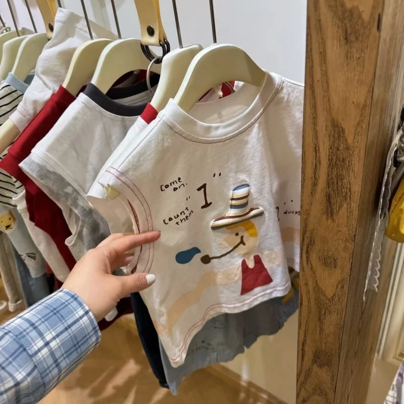 

Children's Summer Thin Vest Cartoon 3D Boys and Girls Round Neck Cute Personality Cotton Sleeveless Base LayerTT-shirt