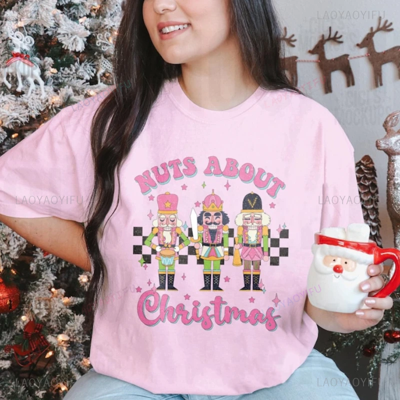 Classical Russian Ballet The Nutcracker about Christmas Woman Comfort Pink Printed T-shirt New Year Xmas Gift Cotton T Shirts